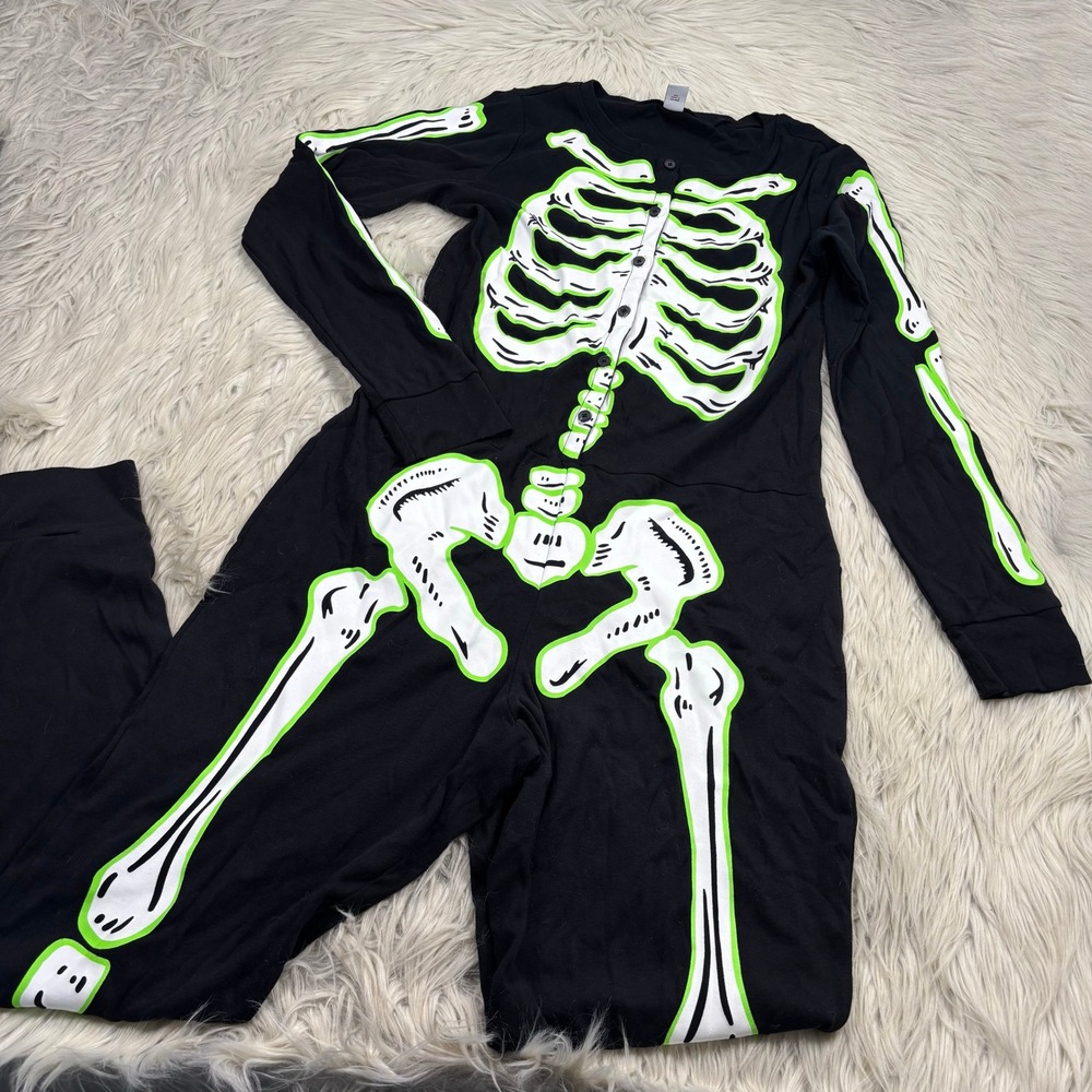 Old Navy Women's M Black Glow in the Dark Skeleton One Piece Pajama Jumpsuit - Picture 1 of 6